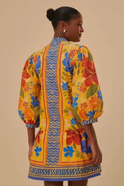 FARM Rio  Robes Courtes<Mini-robe jaune fleurie Yard