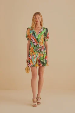 FARM Rio Robes Courtes<Mini-robe multicolore à manches courtes et feuillage de banane