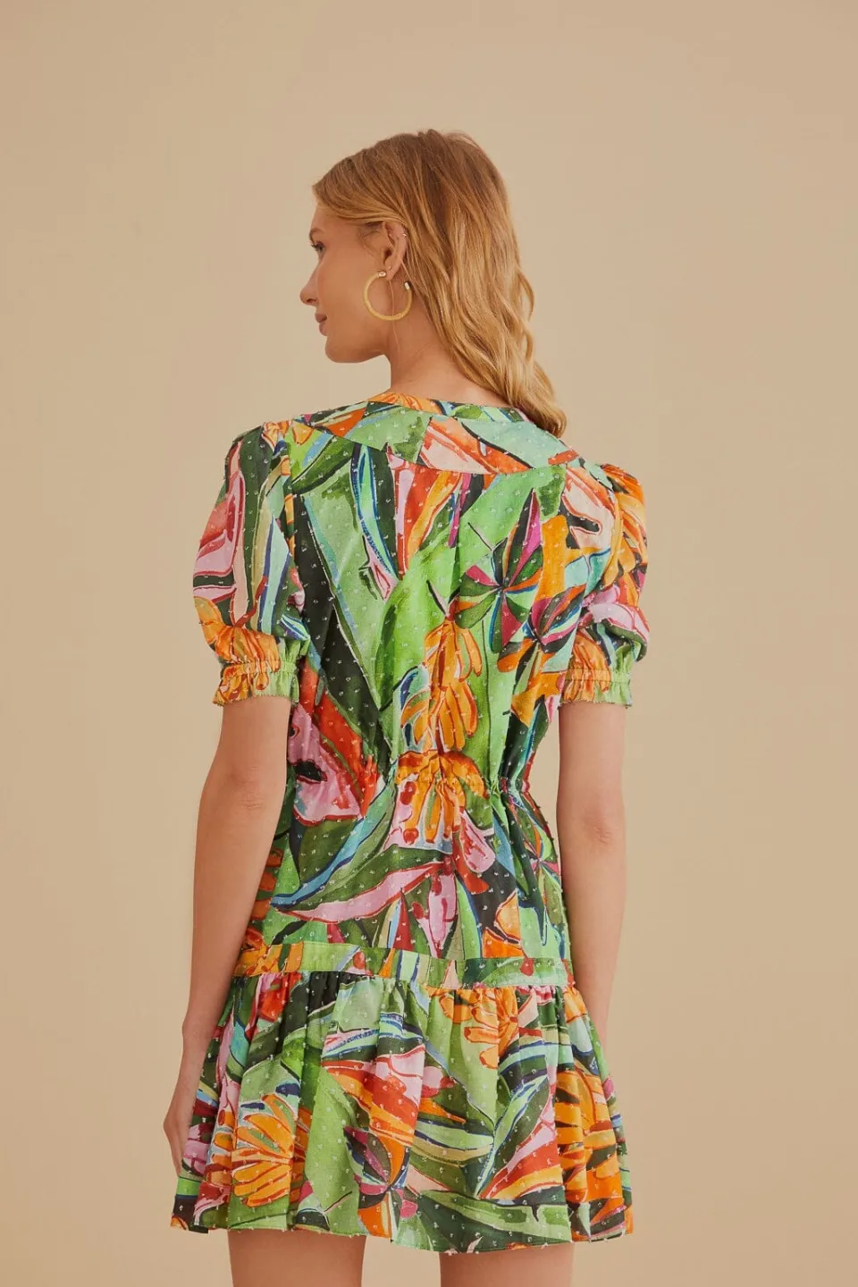 FARM Rio Robes Courtes<Mini-robe multicolore à manches courtes et feuillage de banane