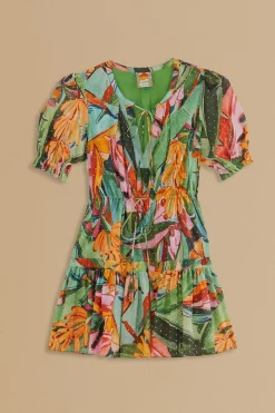 FARM Rio Robes Courtes<Mini-robe multicolore à manches courtes et feuillage de banane