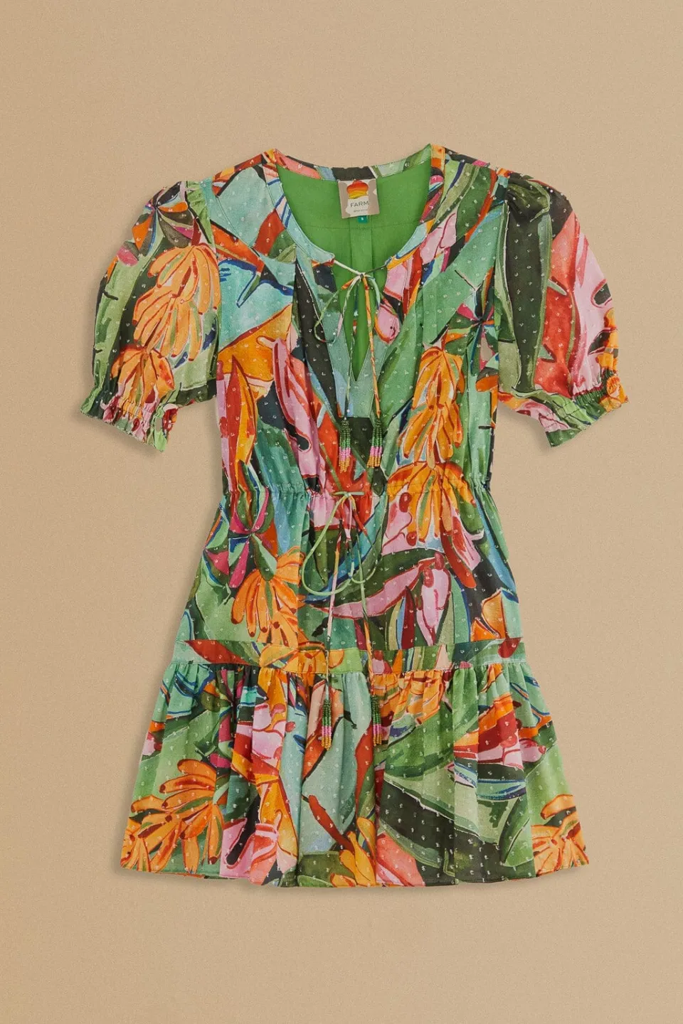 FARM Rio Robes Courtes<Mini-robe multicolore à manches courtes et feuillage de banane