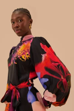 FARM Rio  Robes Courtes<Mini-robe noire à fleurs floues