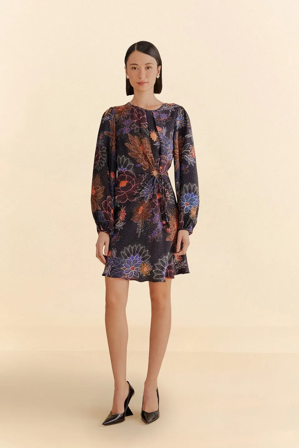 FARM Rio Robes Courtes<Mini-robe noire à fleurs scintillantes