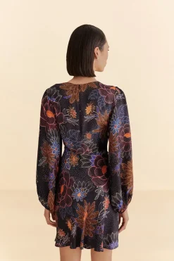 FARM Rio Robes Courtes<Mini-robe noire à fleurs scintillantes