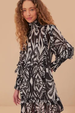 FARM Rio Robes Courtes<Mini-robe noire à imprimé ikat et ananas