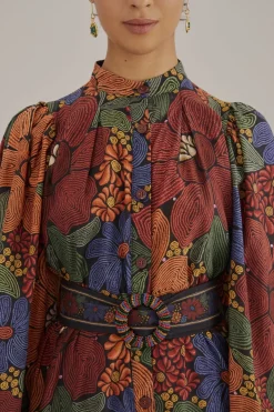 FARM Rio  Robes Courtes<Mini-robe noire à manches longues et fleurs cousues