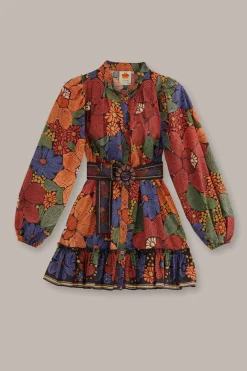 FARM Rio Robes Courtes<Mini-robe noire à manches longues et fleurs cousues