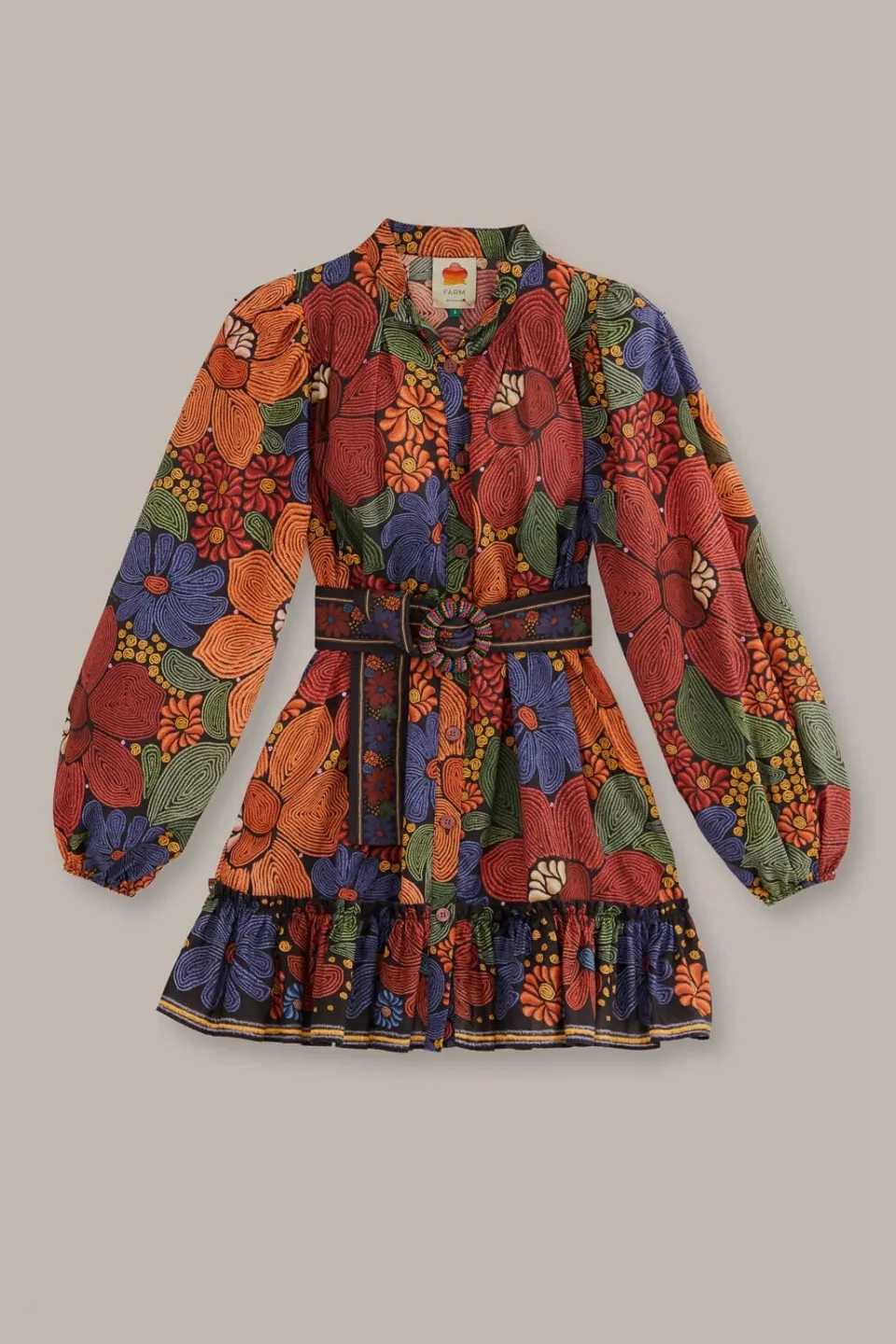 FARM Rio Robes Courtes<Mini-robe noire à manches longues et fleurs cousues