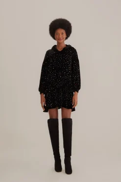 FARM Rio Robes Courtes<Mini-robe noire à manches longues en velours