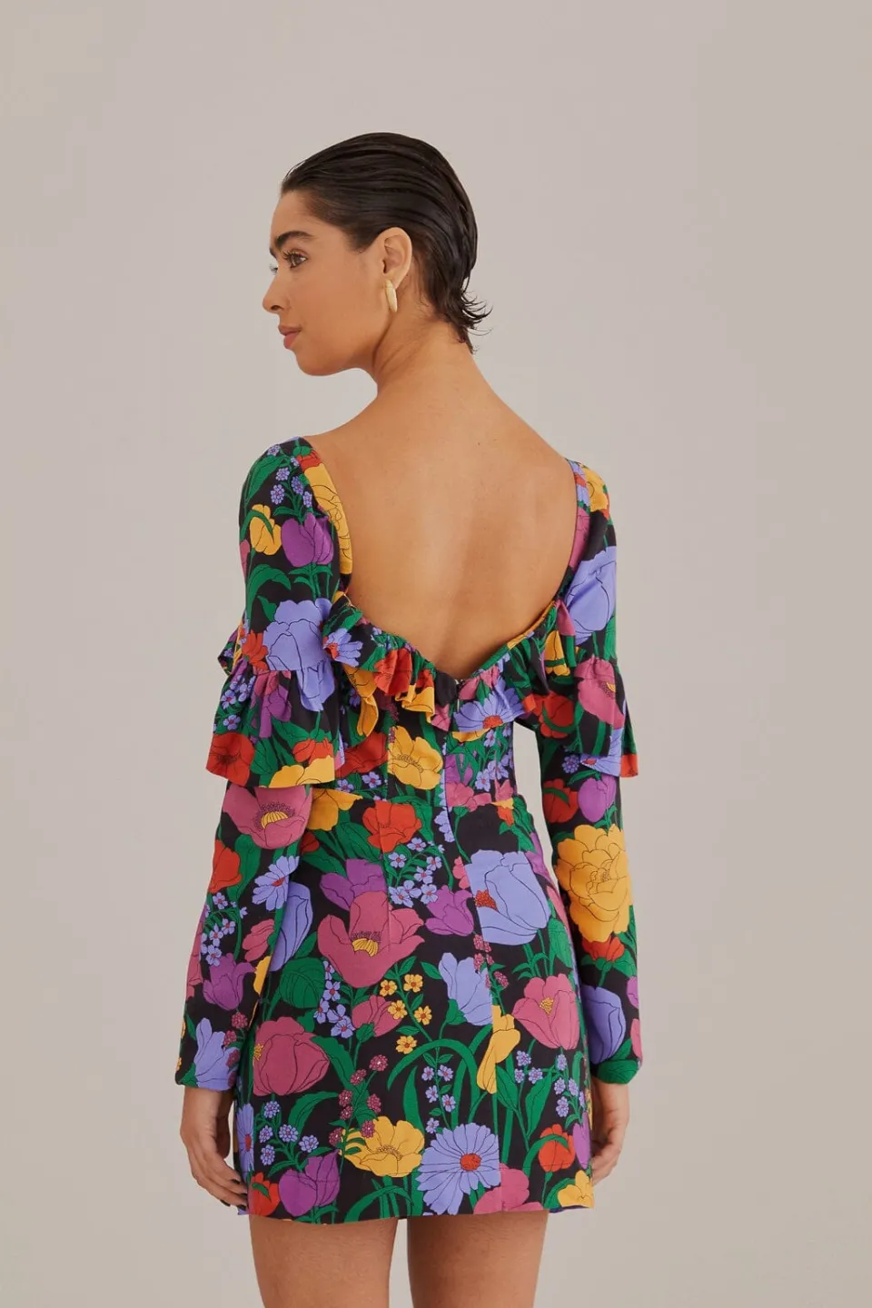 FARM Rio Robes Courtes<Mini-robe noire à manches longues Bucolic Garden