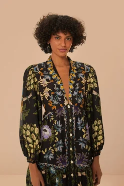 FARM Rio Robes Courtes<Mini-robe noire à manches longues Winter Garden