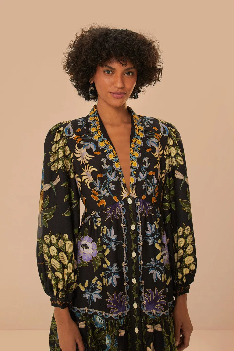 FARM Rio Robes Courtes<Mini-robe noire à manches longues Winter Garden