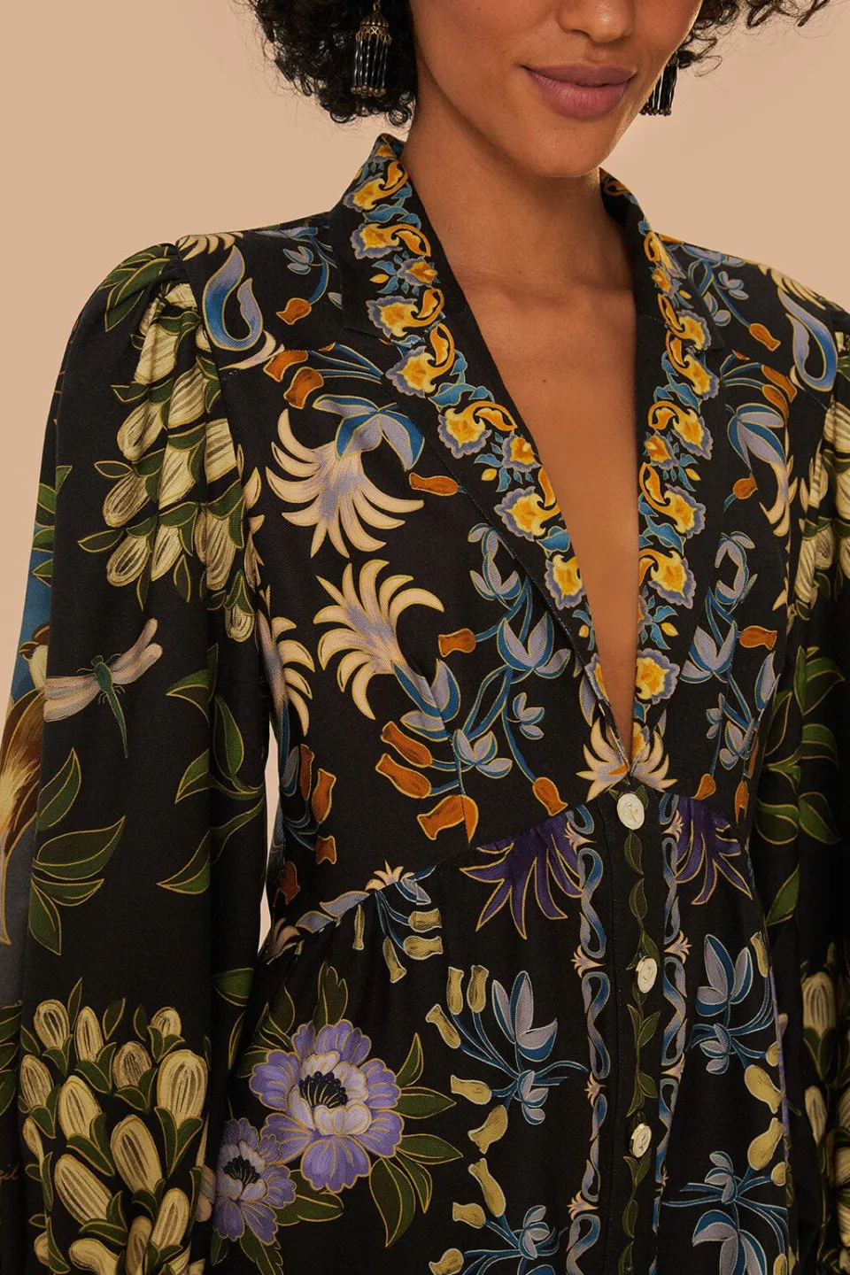 FARM Rio Robes Courtes<Mini-robe noire à manches longues Winter Garden