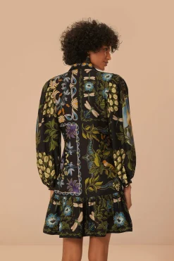 FARM Rio Robes Courtes<Mini-robe noire à manches longues Winter Garden