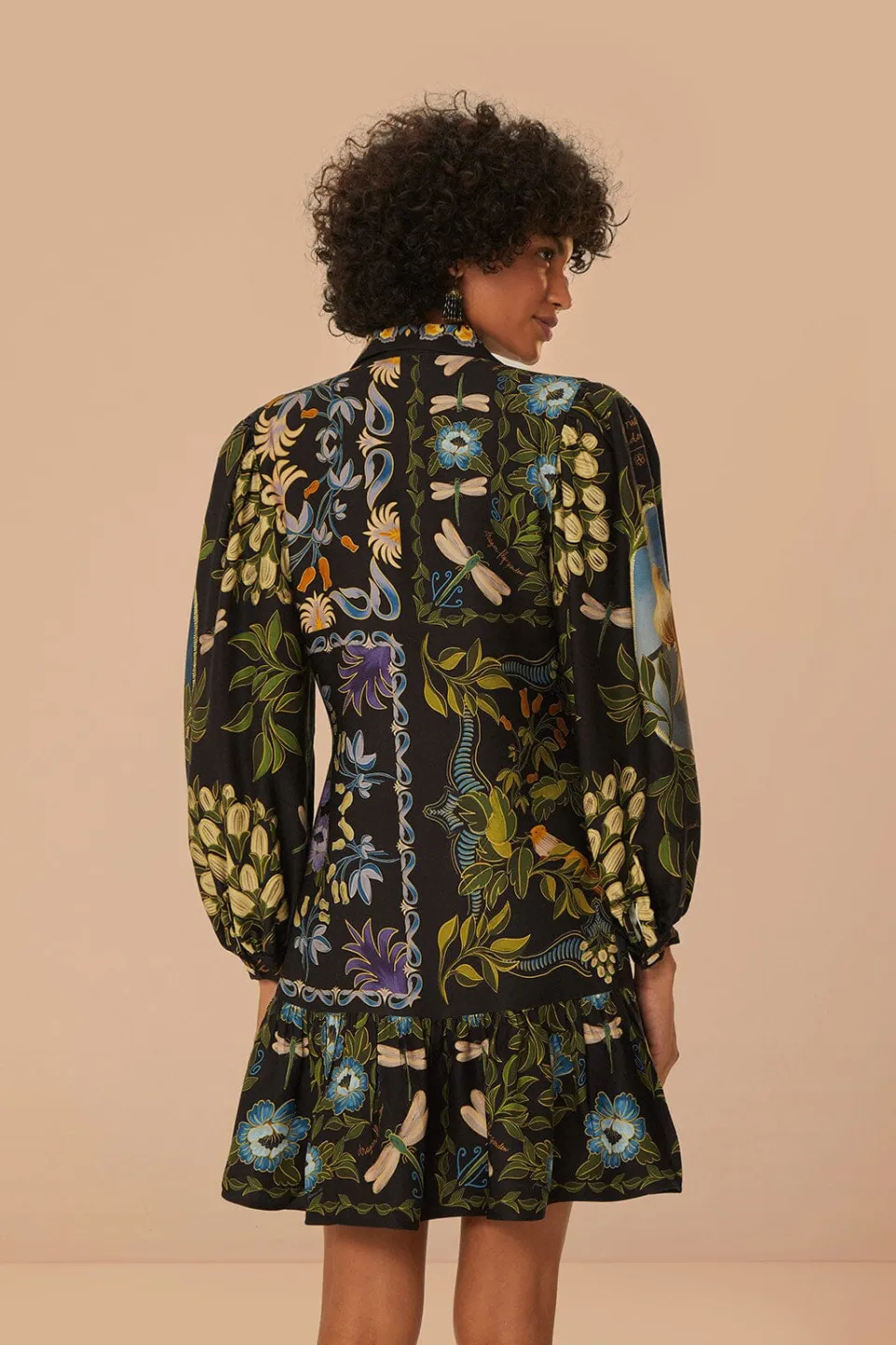 FARM Rio Robes Courtes<Mini-robe noire à manches longues Winter Garden