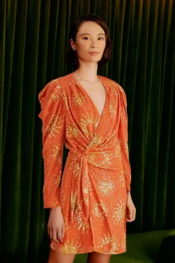FARM Rio Robes Courtes<Mini-robe orange à manches longues et sequins Sunny Mood