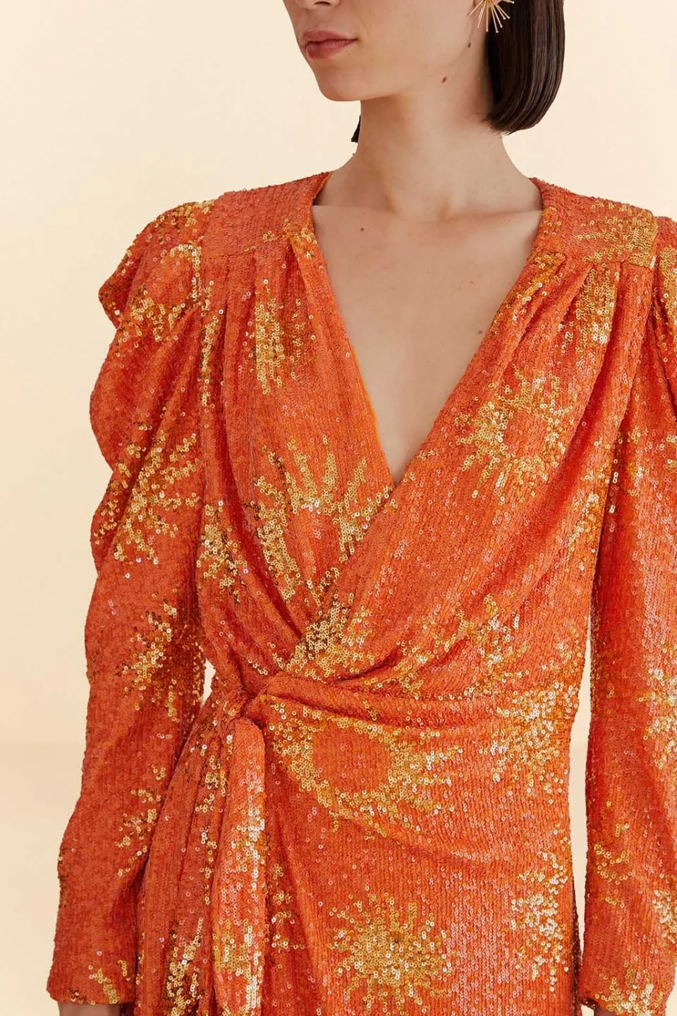 FARM Rio Robes Courtes<Mini-robe orange à manches longues et sequins Sunny Mood