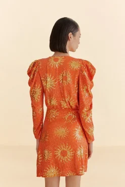 FARM Rio Robes Courtes<Mini-robe orange à manches longues et sequins Sunny Mood