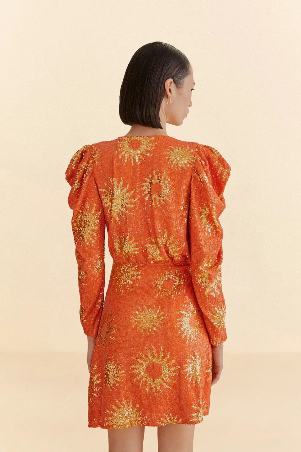 FARM Rio Robes Courtes<Mini-robe orange à manches longues et sequins Sunny Mood