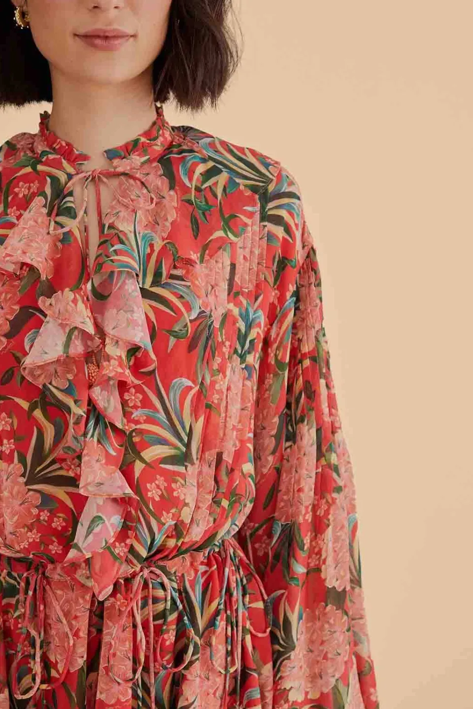 FARM Rio Robes Courtes<Mini-robe rouge à col en V Pineapple Bloom