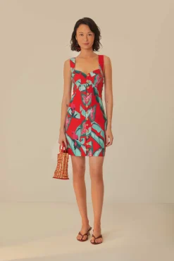 FARM Rio Robes Courtes<Mini-robe rouge à feuillage d'été