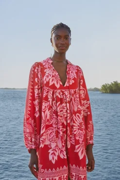 FARM Rio Robes Courtes<Mini-robe rouge à manches longues Flora Tapestry