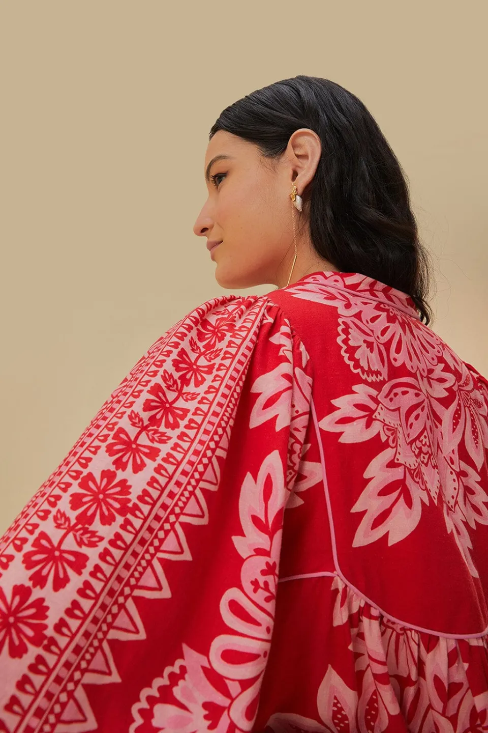 FARM Rio Robes Courtes<Mini-robe rouge à manches longues Flora Tapestry