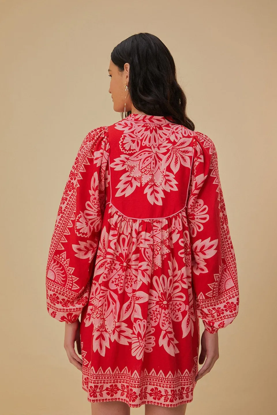 FARM Rio Robes Courtes<Mini-robe rouge à manches longues Flora Tapestry