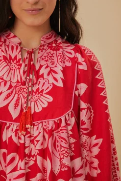 FARM Rio Robes Courtes<Mini-robe rouge à manches longues Flora Tapestry