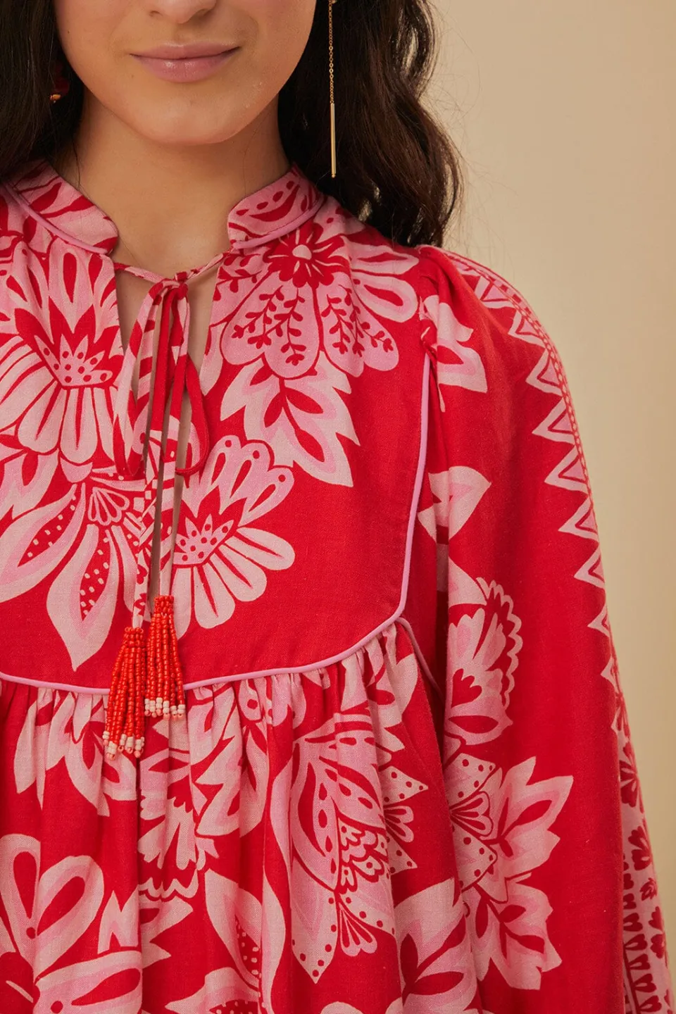 FARM Rio Robes Courtes<Mini-robe rouge à manches longues Flora Tapestry