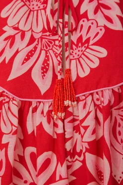 FARM Rio Robes Courtes<Mini-robe rouge à manches longues Flora Tapestry