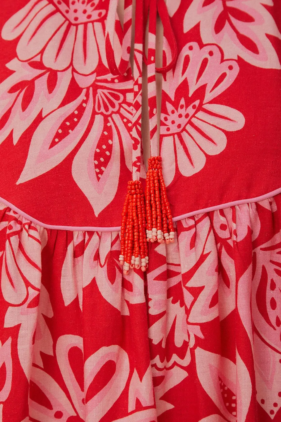 FARM Rio Robes Courtes<Mini-robe rouge à manches longues Flora Tapestry