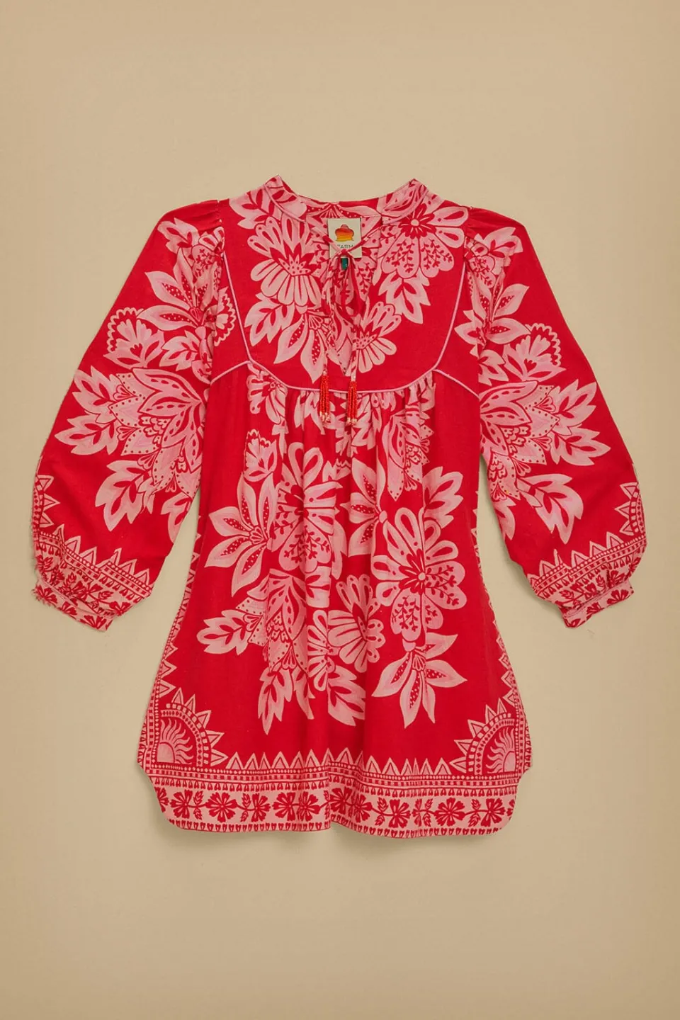 FARM Rio Robes Courtes<Mini-robe rouge à manches longues Flora Tapestry