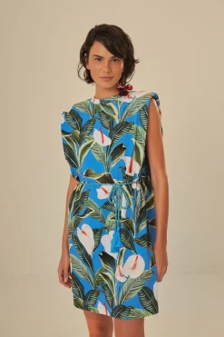 FARM Rio T-shirts<Mini-robe t-shirt bleue en coton biologique Anthurium Garden