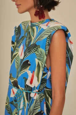 FARM Rio  T-shirts<Mini-robe t-shirt bleue en coton biologique Anthurium Garden