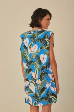 FARM Rio  T-shirts<Mini-robe t-shirt bleue en coton biologique Anthurium Garden