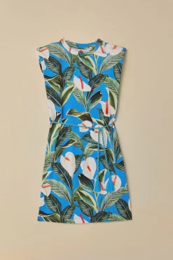 FARM Rio  T-shirts<Mini-robe t-shirt bleue en coton biologique Anthurium Garden