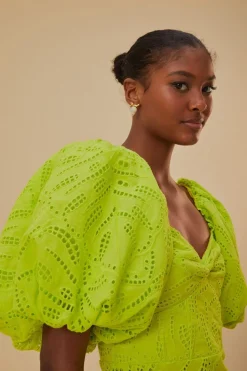 FARM Rio Robes Courtes<Mini-robe verte à manches courtes et œillets Monstera