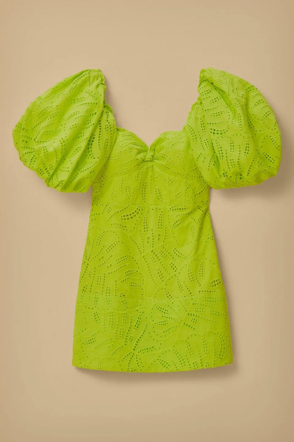 FARM Rio Robes Courtes<Mini-robe verte à manches courtes et œillets Monstera