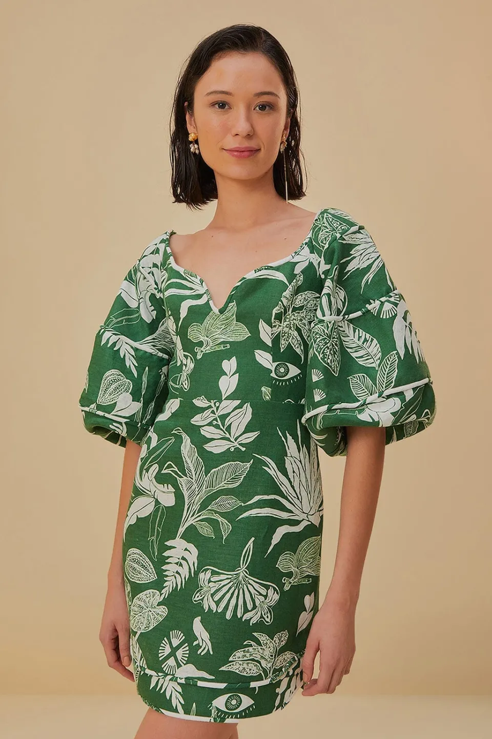 FARM Rio Robes Courtes<Mini-robe verte à manches courtes Forest Soul