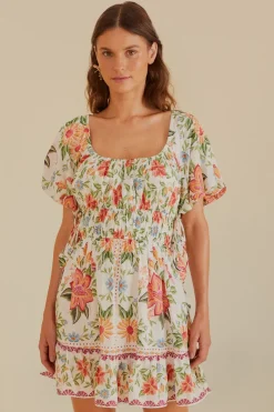 FARM Rio Robes Courtes<Off-White Bloom Garden Euroflax™Mini-robe en lin de qualité supérieure
