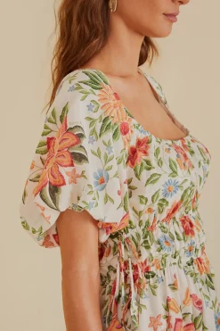 FARM Rio  Robes Courtes<Off-White Bloom Garden Euroflax™Mini-robe en lin de qualité supérieure