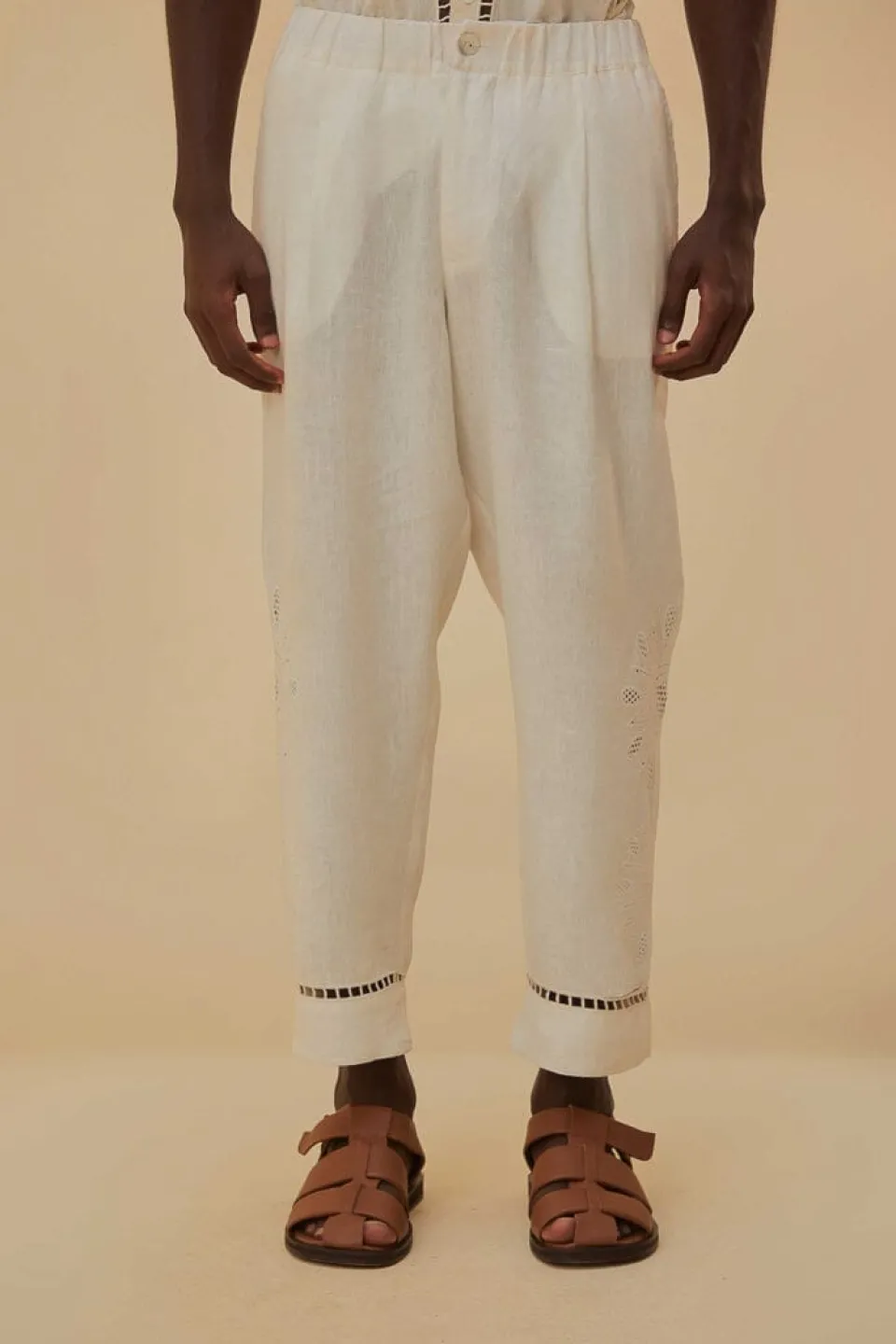 FARM Rio Pantalon<Pantalon brodé Maxi Sunset Richelieu blanc cassé