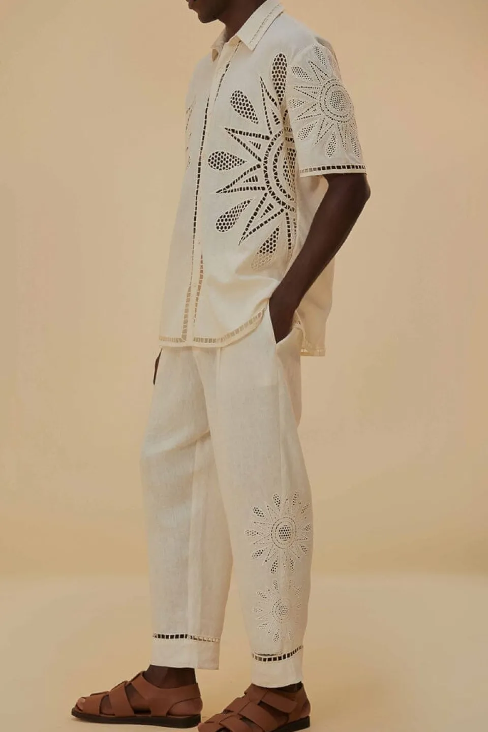 FARM Rio Pantalon<Pantalon brodé Maxi Sunset Richelieu blanc cassé