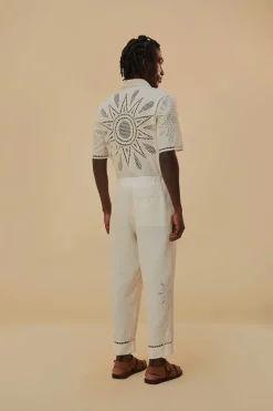 FARM Rio Pantalon<Pantalon brodé Maxi Sunset Richelieu blanc cassé
