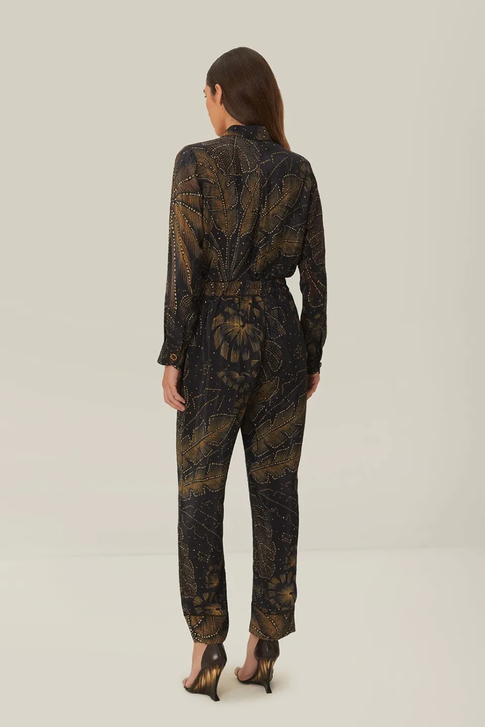 FARM Rio Pantalon<Pantalon de pyjama à feuillage doré noir