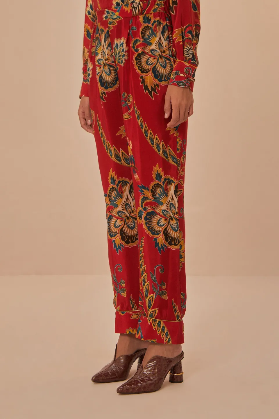 FARM Rio Pantalon<Pantalon de pyjama rouge à imprimé fleuri