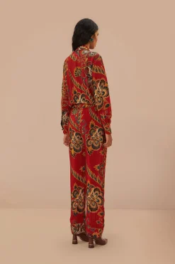 FARM Rio Pantalon<Pantalon de pyjama rouge à imprimé fleuri