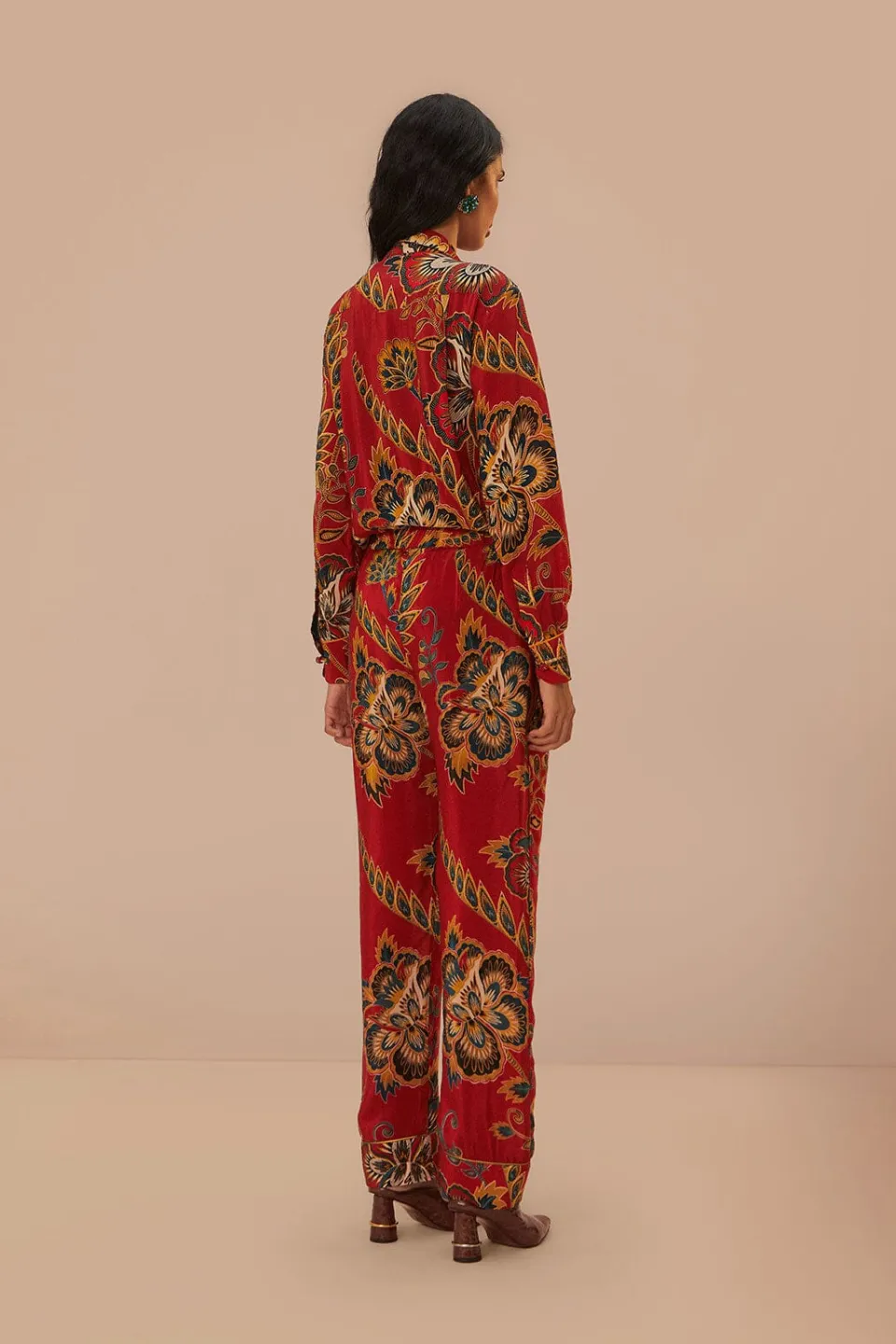 FARM Rio Pantalon<Pantalon de pyjama rouge à imprimé fleuri