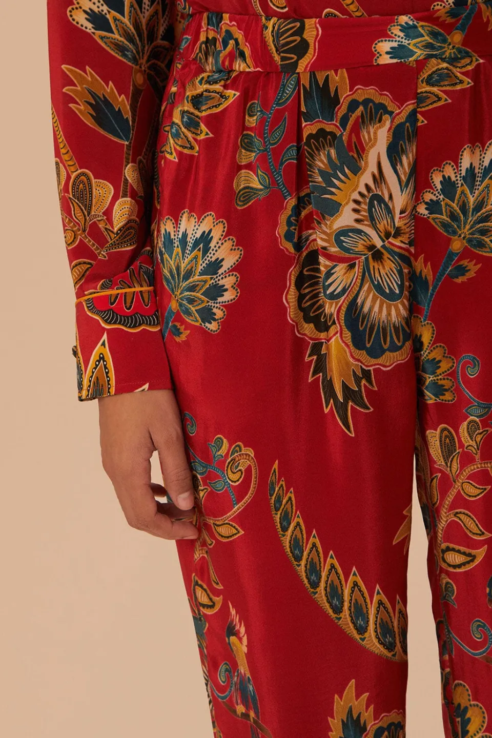 FARM Rio Pantalon<Pantalon de pyjama rouge à imprimé fleuri